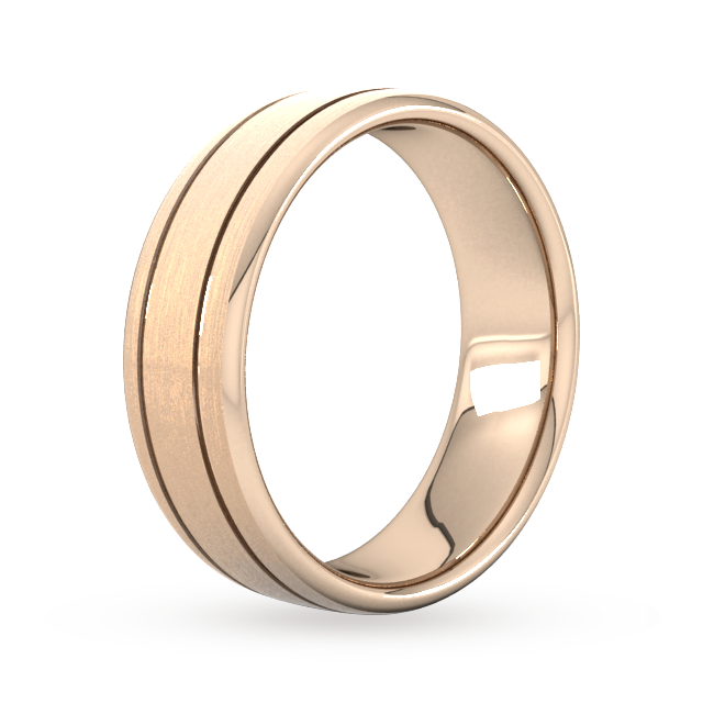 Goldsmiths 7mm Flat Court Heavy Matt Finish With Double Grooves Wedding Ring In 9 Carat Rose Gold