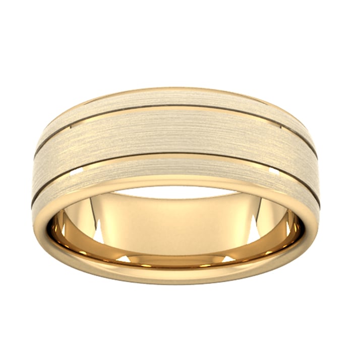 Goldsmiths 8mm Flat Court Heavy Matt Finish With Double Grooves Wedding Ring In 18 Carat Yellow Gold