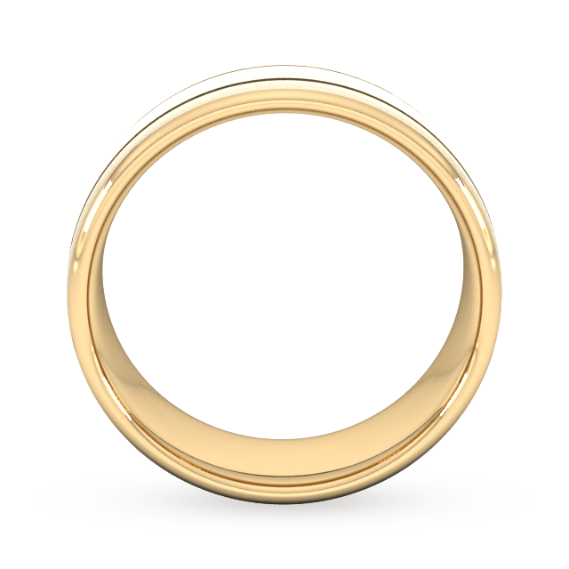 Goldsmiths 8mm Flat Court Heavy Matt Finish With Double Grooves Wedding Ring In 18 Carat Yellow Gold - Ring Size R