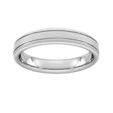 Goldsmiths 4mm Flat Court Heavy Matt Finish With Double Grooves Wedding Ring In Platinum