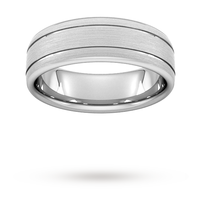 Goldsmiths 7mm Traditional Court Standard Matt Finish With Double Grooves Wedding Ring In 9 Carat White Gold