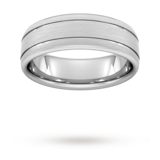 Goldsmiths 7mm Traditional Court Standard Matt Finish With Double Grooves Wedding Ring In 9 Carat White Gold