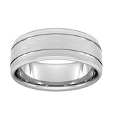 Goldsmiths 8mm Traditional Court Standard Matt Finish With Double Grooves Wedding Ring In 9 Carat White Gold