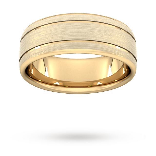 8mm Traditional Court Standard Matt Finish With Double Grooves Wedding Ring In 9 Carat Yellow Gold - Ring Size S