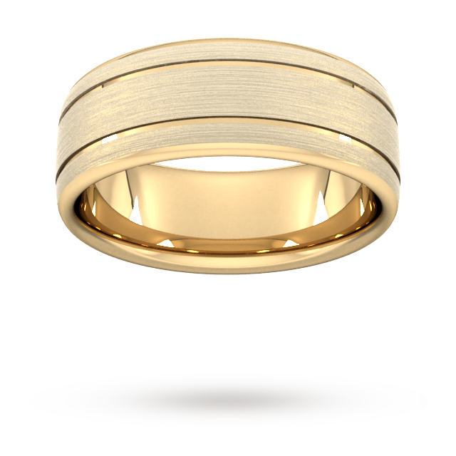 8mm Traditional Court Standard Matt Finish With Double Grooves Wedding Ring In 9 Carat Yellow Gold - Ring Size W