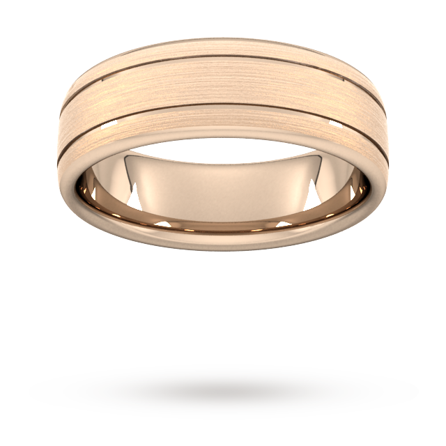 Goldsmiths 7mm Traditional Court Standard Matt Finish With Double Grooves Wedding Ring In 9 Carat Rose Gold