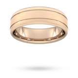 Goldsmiths 7mm Traditional Court Standard Matt Finish With Double Grooves Wedding Ring In 9 Carat Rose Gold