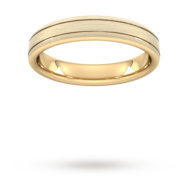 Goldsmiths 4mm Traditional Court Standard Matt Finish With Double Grooves Wedding Ring In 18 Carat Yellow Gold