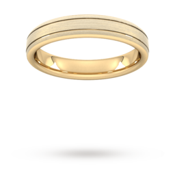 08303408 - 4mm Traditional Court Standard Matt Finish With Double Grooves Wedding Ring In 18 Carat Yellow Gold