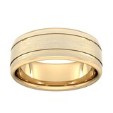 Goldsmiths 8mm Traditional Court Heavy Matt Finish With Double Grooves Wedding Ring In 18 Carat Yellow Gold - Ring Size P