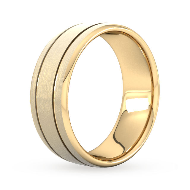 Goldsmiths 8mm Traditional Court Heavy Matt Finish With Double Grooves Wedding Ring In 18 Carat Yellow Gold