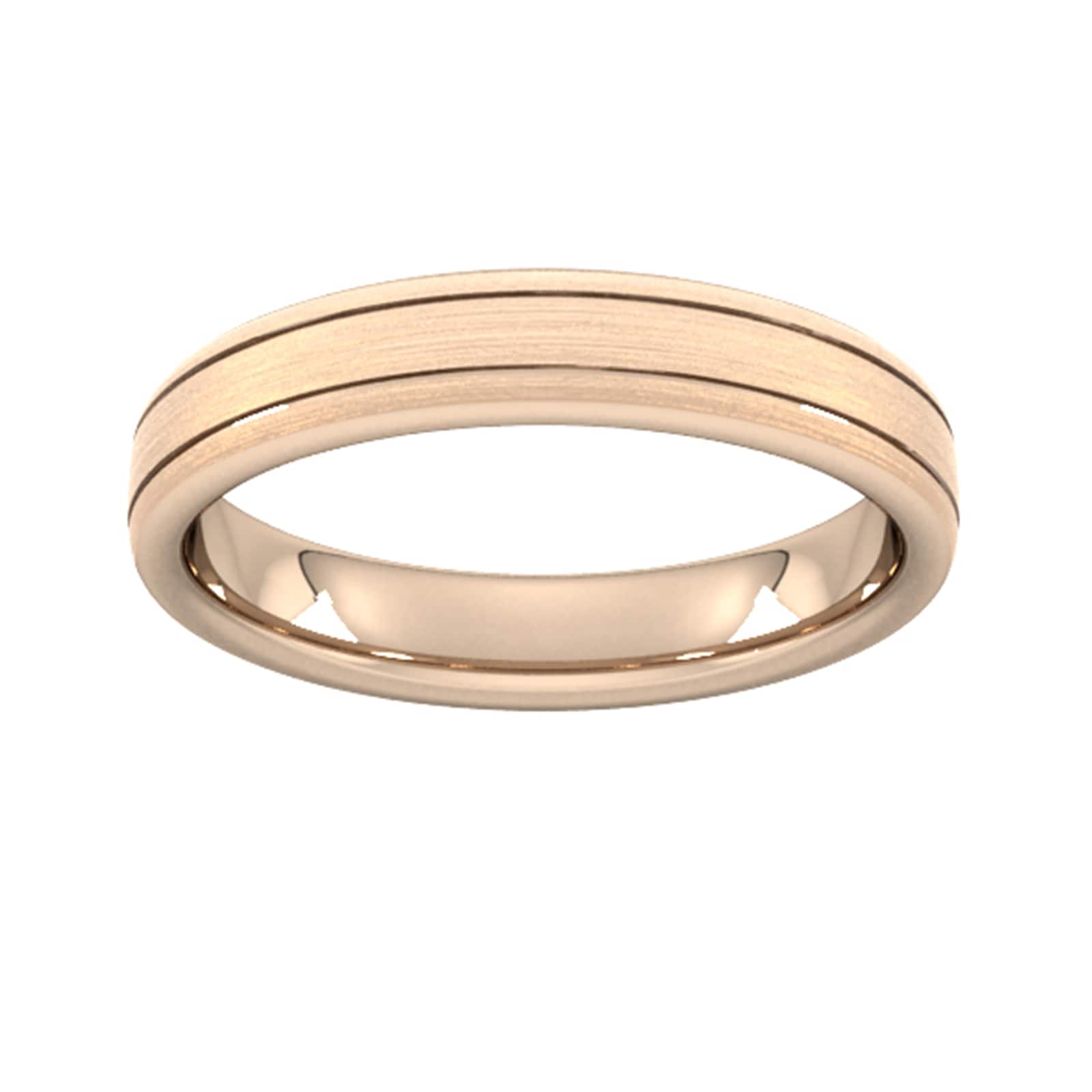 4mm Traditional Court Standard Matt Finish With Double Grooves Wedding Ring In 18 Carat Rose Gold - Ring Size Y