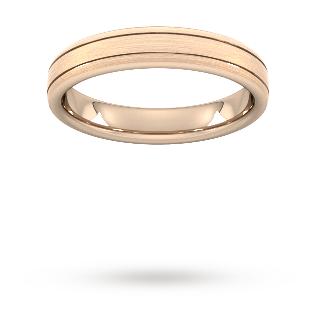 4mm Traditional Court Heavy Matt Finish With Double Grooves Wedding Ring In 18 Carat Rose Gold - Ring Size V