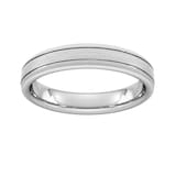 Goldsmiths 4mm Traditional Court Standard Matt Finish With Double Grooves Wedding Ring In 950  Palladium - Ring Size P