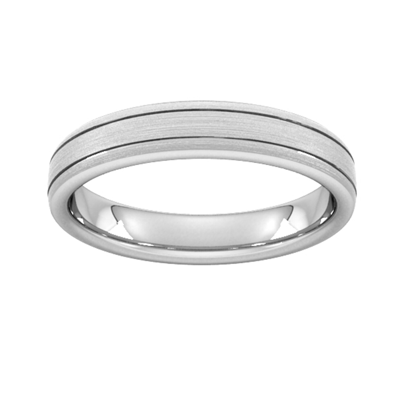 4mm D Shape Standard Matt Finish With Double Grooves Wedding Ring In 9 Carat White Gold - Ring Size Q