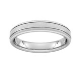 Goldsmiths 4mm D Shape Standard Matt Finish With Double Grooves Wedding Ring In 9 Carat White Gold