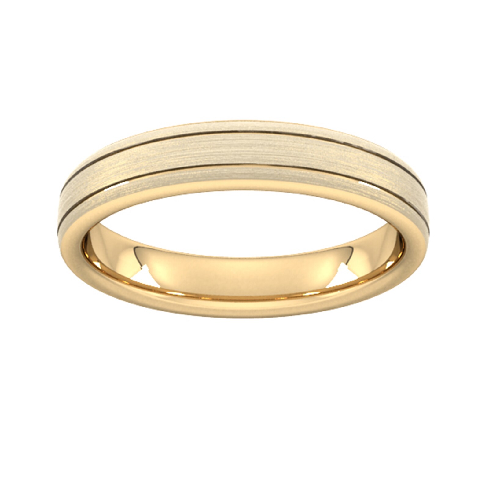 4mm D Shape Heavy Matt Finish With Double Grooves Wedding Ring In 9 Carat Yellow Gold - Ring Size U