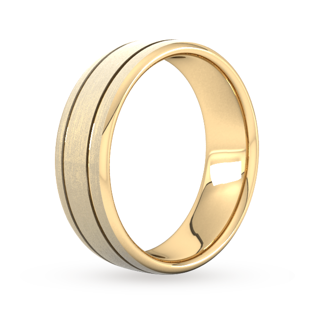 Goldsmiths 7mm D Shape Heavy Matt Finish With Double Grooves Wedding Ring In 9 Carat Yellow Gold