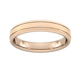 Goldsmiths 4mm D Shape Standard Matt Finish With Double Grooves Wedding Ring In 9 Carat Rose Gold - Ring Size P