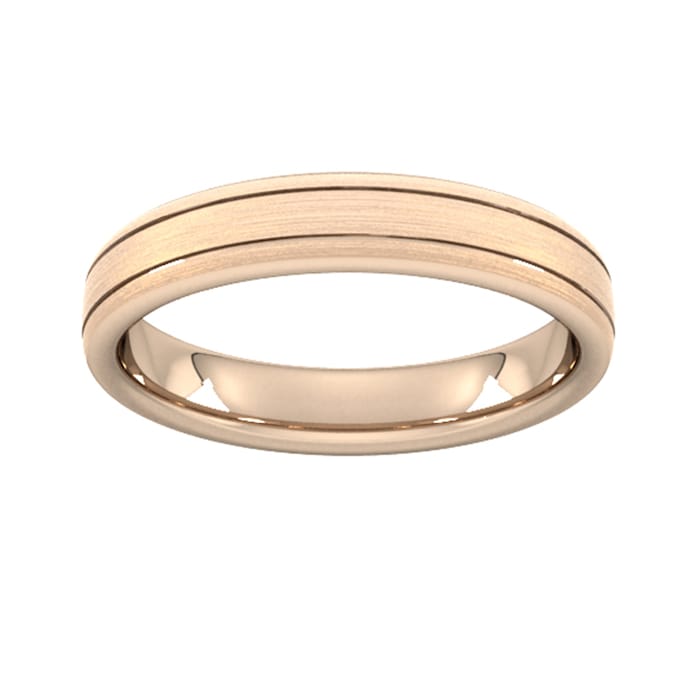 Goldsmiths 4mm D Shape Heavy Matt Finish With Double Grooves Wedding Ring In 9 Carat Rose Gold - Ring Size P