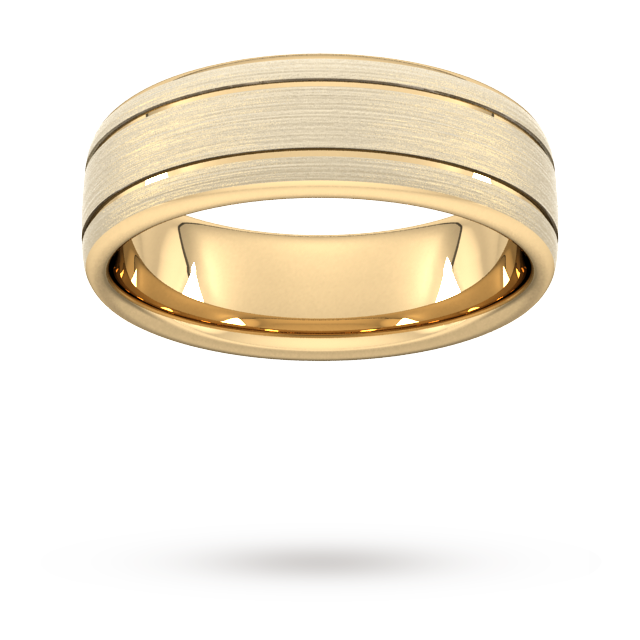 7mm D Shape Standard Matt Finish With Double Grooves Wedding Ring In 18 Carat Yellow Gold - Ring Size I