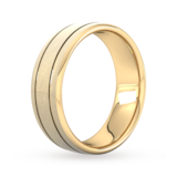 Goldsmiths 7mm D Shape Heavy Matt Finish With Double Grooves Wedding Ring In 18 Carat Yellow Gold