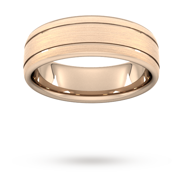 Goldsmiths 7mm D Shape Heavy Matt Finish With Double Grooves Wedding Ring In 18 Carat Rose Gold - Ring Size S