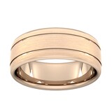 Goldsmiths 8mm D Shape Heavy Matt Finish With Double Grooves Wedding Ring In 18 Carat Rose Gold