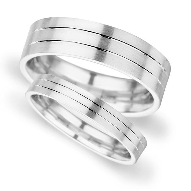 4mm D Shape Standard Matt Finish With Double Grooves Wedding Ring In Platinum - Ring Size H