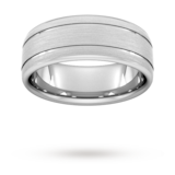 Goldsmiths 8mm D Shape Heavy Matt Finish With Double Grooves Wedding Ring In Platinum - Ring Size Y