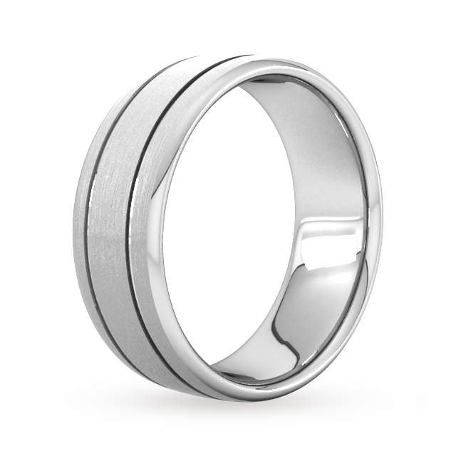 Goldsmiths 8mm D Shape Standard Matt Finish With Double Grooves Wedding Ring In 950 Palladium