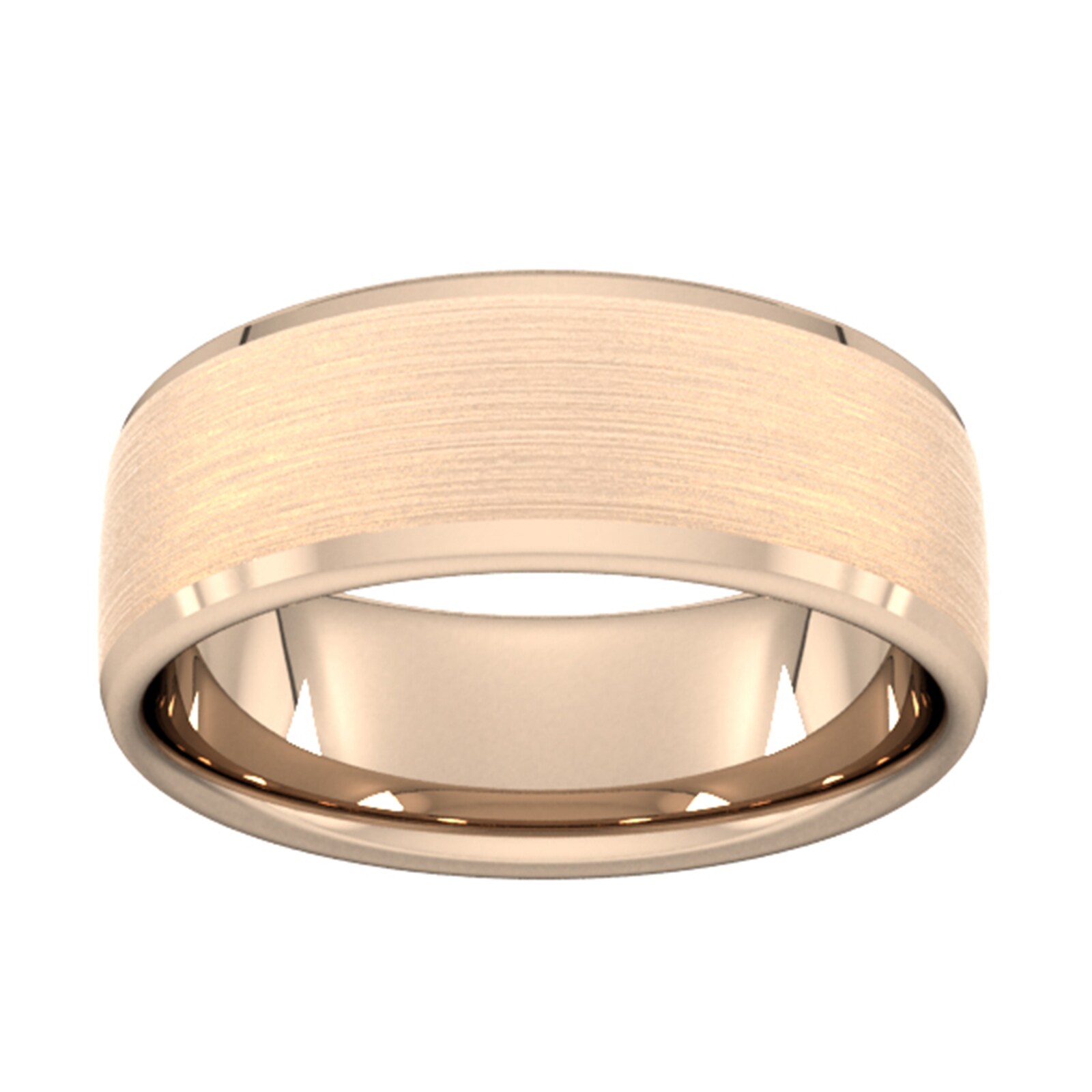 8mm Slight Court Standard Polished Chamfered Edges With Matt Centre Wedding Ring In 9 Carat Rose Gold - Ring Size N