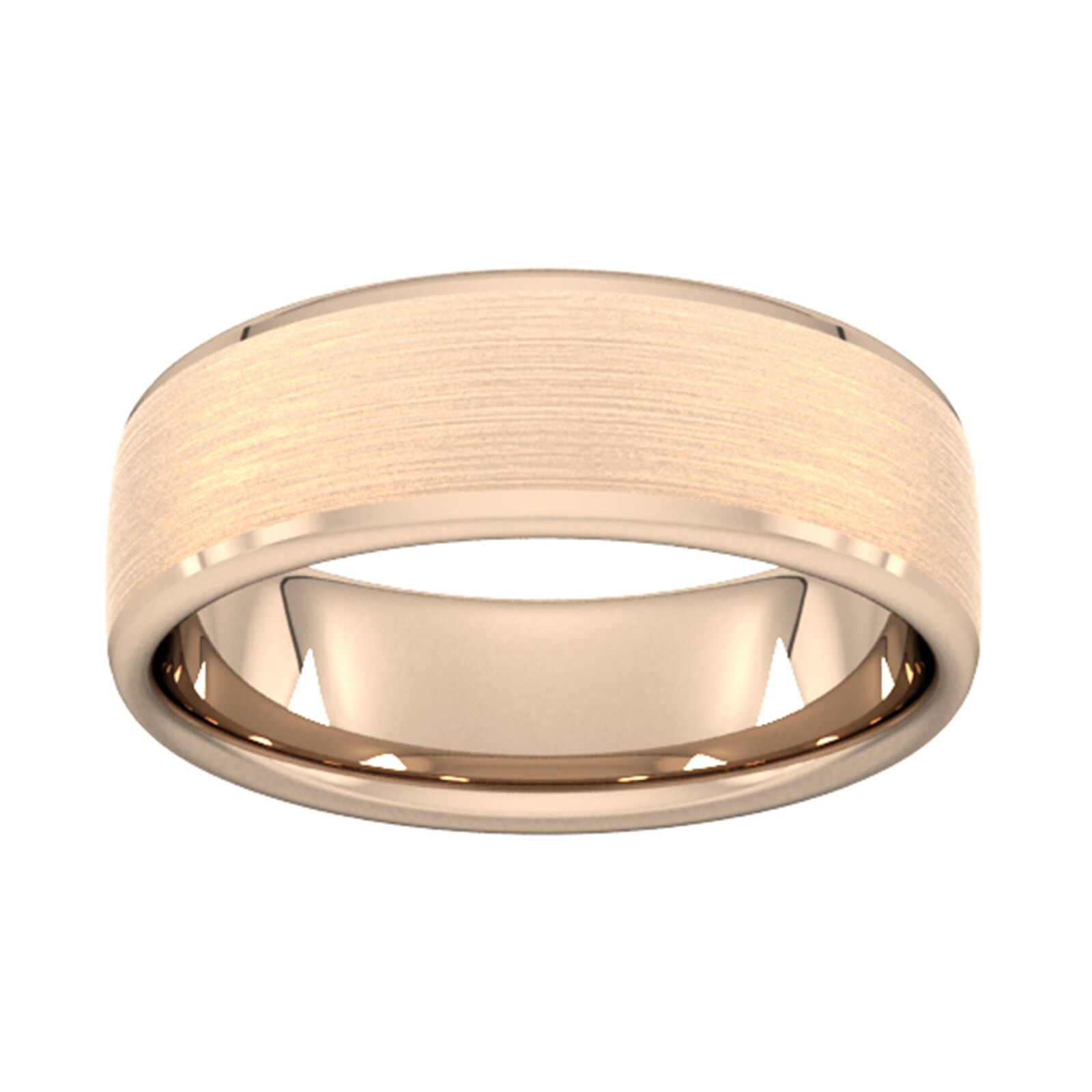 7mm Flat Court Heavy Polished Chamfered Edges With Matt Centre Wedding Ring In 9 Carat Rose Gold - Ring Size K