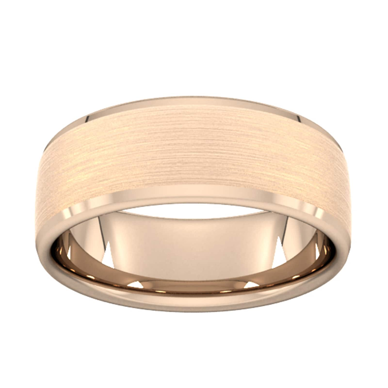 8mm Flat Court Heavy Polished Chamfered Edges With Matt Centre Wedding Ring In 9 Carat Rose Gold - Ring Size U