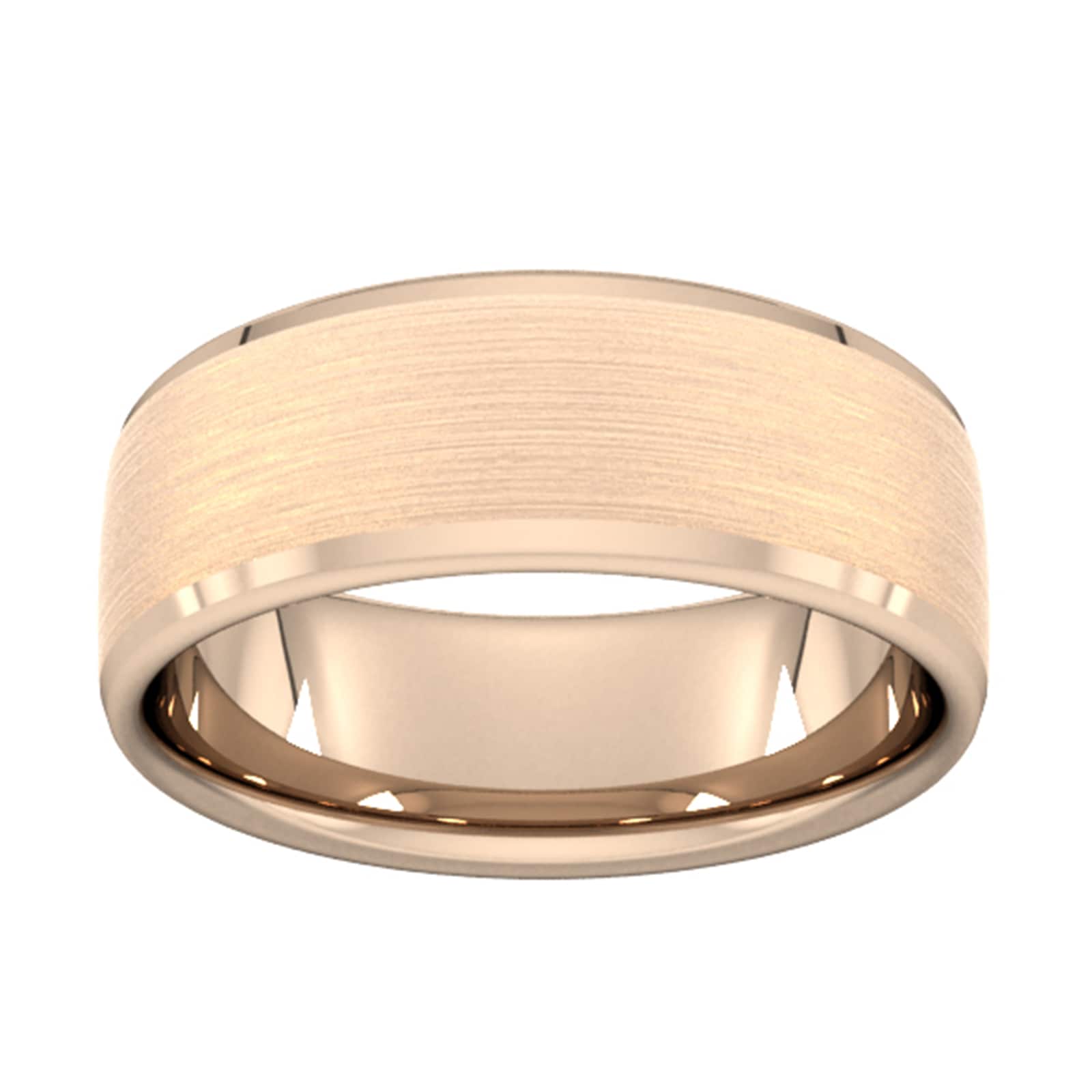 Goldsmiths 8mm Flat Court Heavy Polished Chamfered Edges With Matt Centre Wedding Ring In 9 Carat Rose Gold Goldsmiths 8mm Flat Court Heavy Polished Chamfered Edges With Matt Centre Wedding Ring In 9 Carat Rose Gold