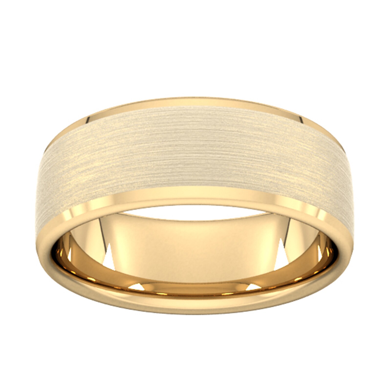 Goldsmiths 8mm Flat Court Heavy Polished Chamfered Edges With Matt Centre Wedding Ring In 18 Carat Yellow Gold - Ring Size O Goldsmiths 8mm Flat Court Heavy Polished Chamfered Edges With Matt Centre Wedding Ring In 18 Carat Yellow Gold - Ring Size O