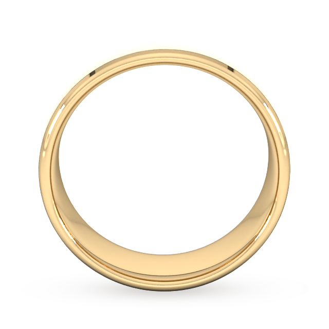 Goldsmiths 8mm Flat Court Heavy Polished Chamfered Edges With Matt Centre Wedding Ring In 18 Carat Yellow Gold - Ring Size O Goldsmiths 8mm Flat Court Heavy Polished Chamfered Edges With Matt Centre Wedding Ring In 18 Carat Yellow Gold - Ring Size O