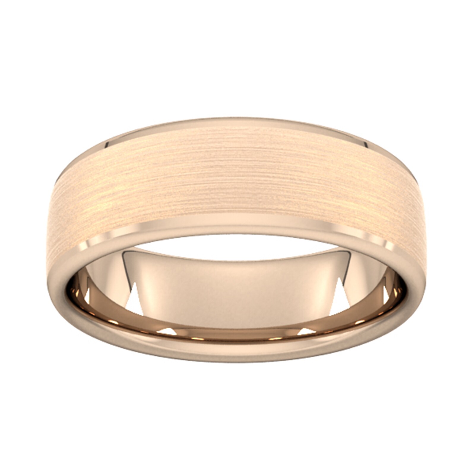 7mm Flat Court Heavy Polished Chamfered Edges With Matt Centre Wedding Ring In 18 Carat Rose Gold - Ring Size I