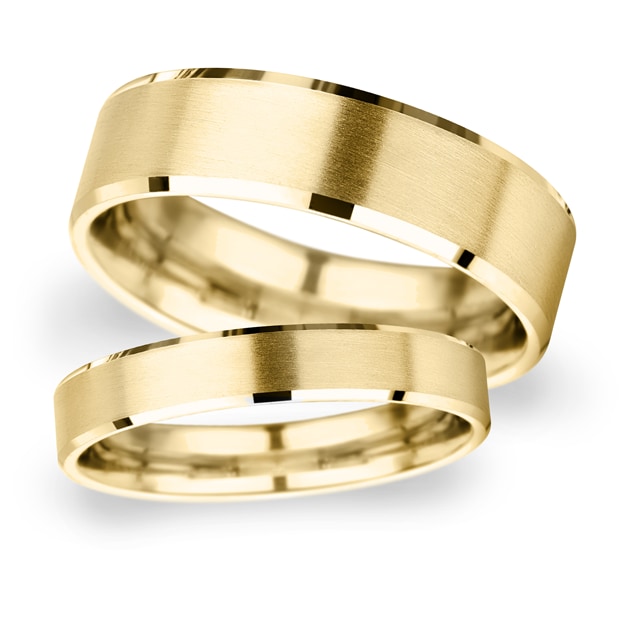 Goldsmiths 8mm D Shape Heavy Polished Chamfered Edges With Matt Centre Wedding Ring In 9 Carat Yellow Gold