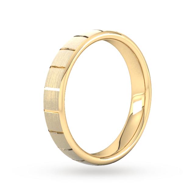 Goldsmiths 4mm Slight Court Standard Vertical Lines Wedding Ring In 9 Carat Yellow Gold