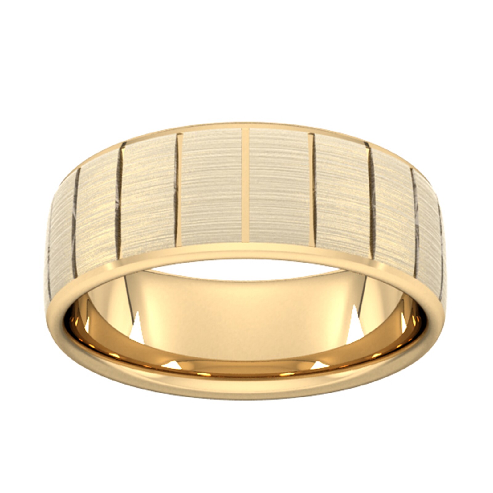 8mm Slight Court Heavy Vertical Lines Wedding Ring In 9 Carat Yellow Gold - Ring Size S