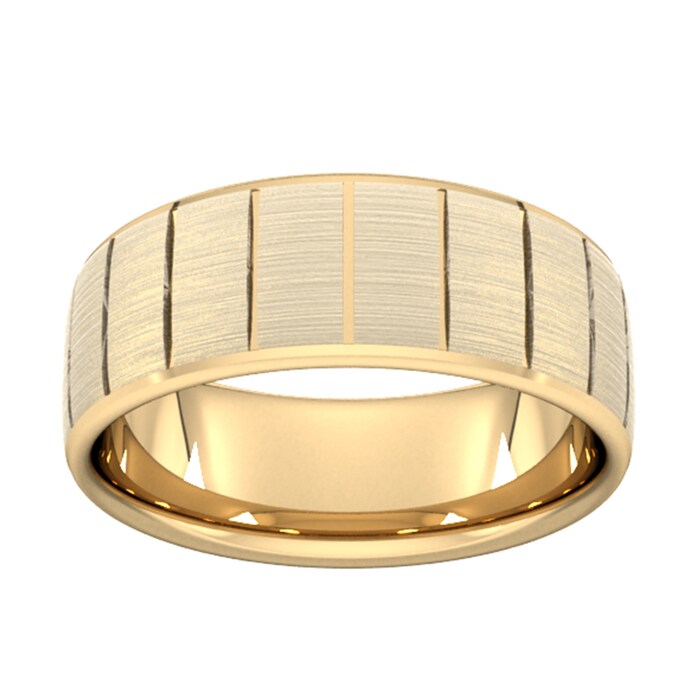 Goldsmiths 8mm Slight Court Heavy Vertical Lines Wedding Ring In 9 Carat Yellow Gold