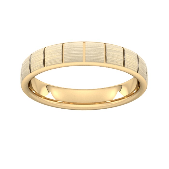 Goldsmiths 4mm Slight Court Extra Heavy Vertical Lines Wedding Ring In 9 Carat Yellow Gold
