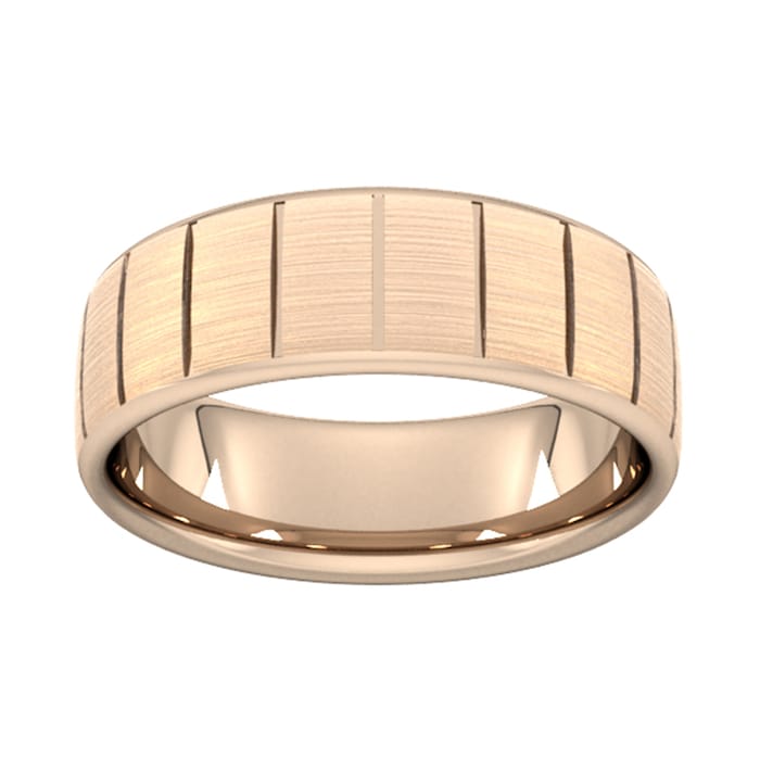 Goldsmiths 7mm Slight Court Standard Vertical Lines Wedding Ring In 9 Carat Rose Gold - Ring Size S