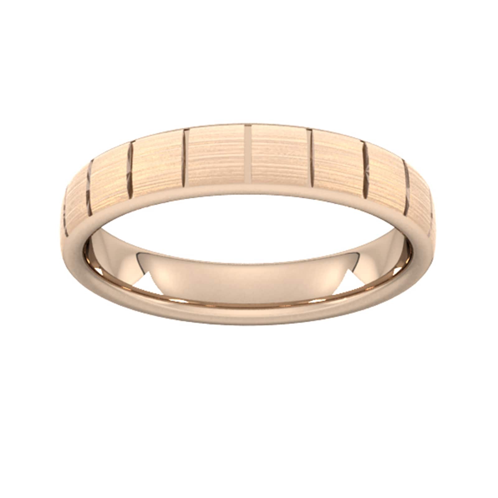 4mm Slight Court Heavy Vertical Lines Wedding Ring In 9 Carat Rose Gold - Ring Size M