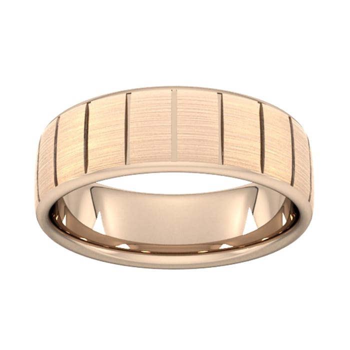 Goldsmiths 7mm Slight Court Heavy Vertical Lines Wedding Ring In 9 Carat Rose Gold - Ring Size R