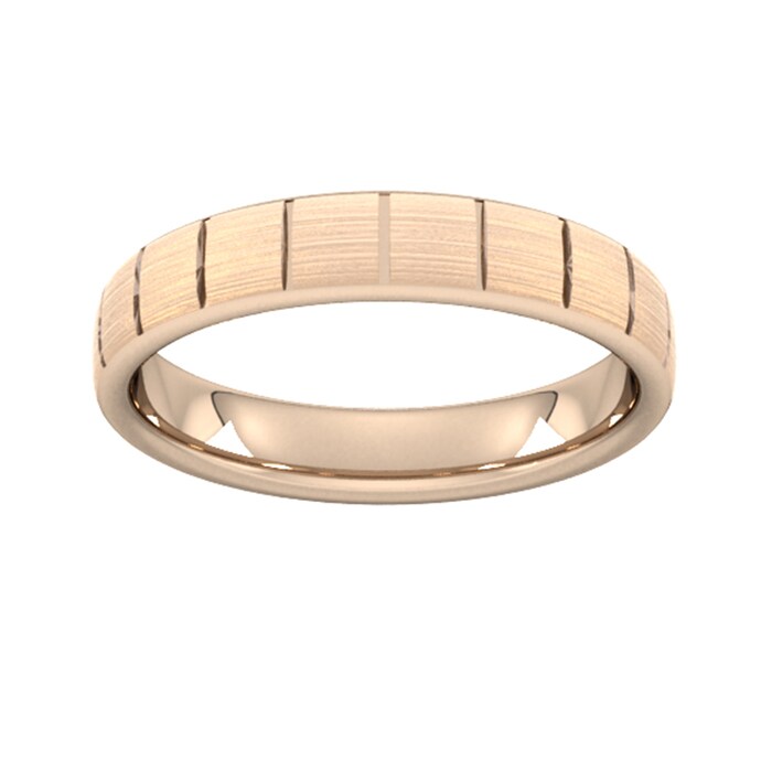 Goldsmiths 4mm Slight Court Extra Heavy Vertical Lines Wedding Ring In 9 Carat Rose Gold