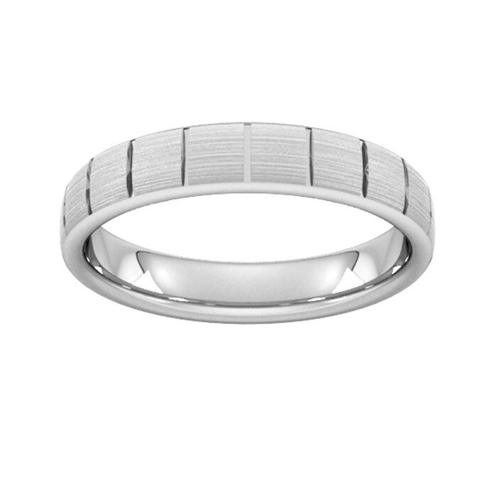 Goldsmiths 4mm Slight Court Standard Vertical Lines Wedding Ring In 18 Carat White Gold