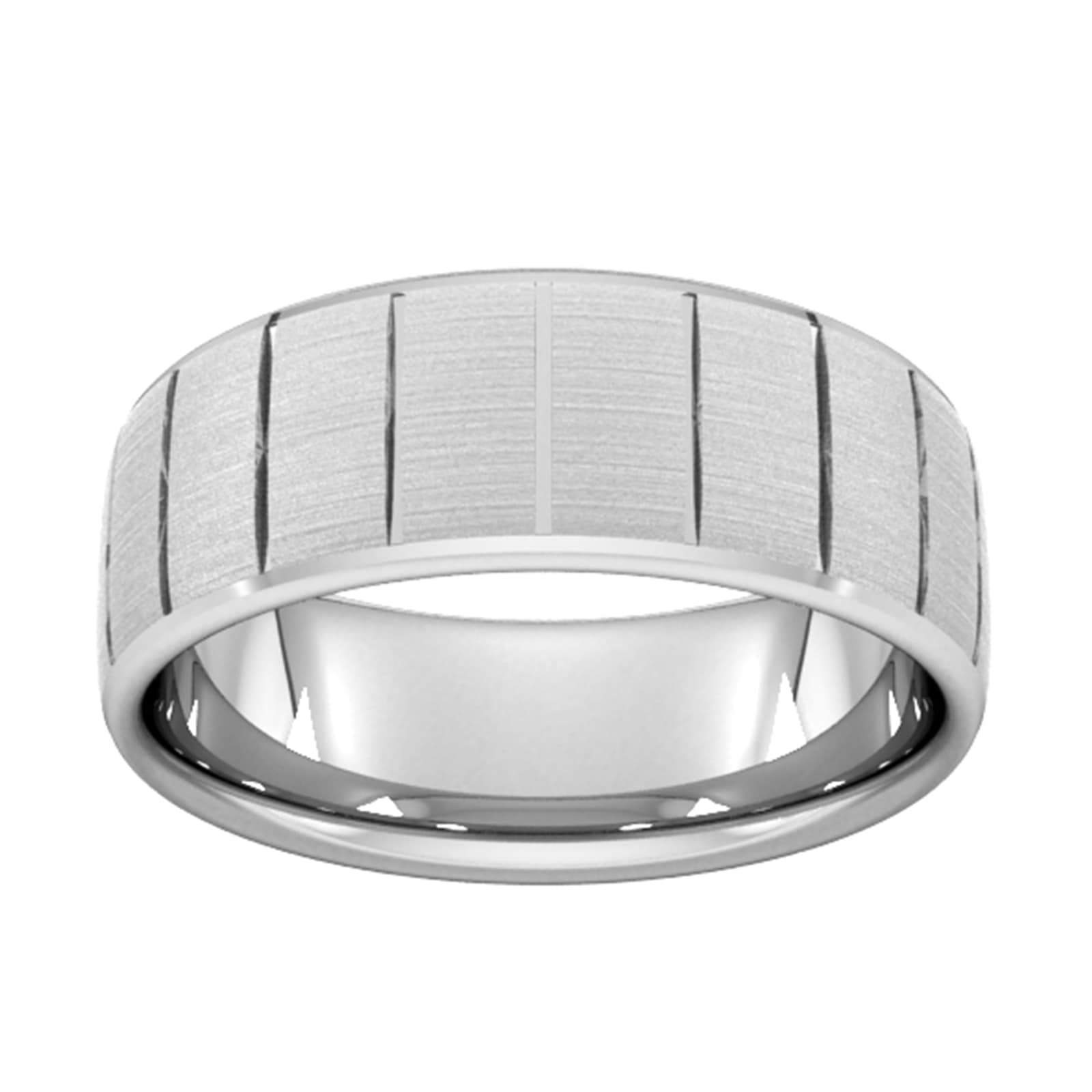 8mm Slight Court Heavy Vertical Lines Wedding Ring In 18 Carat White Gold - Ring Size V