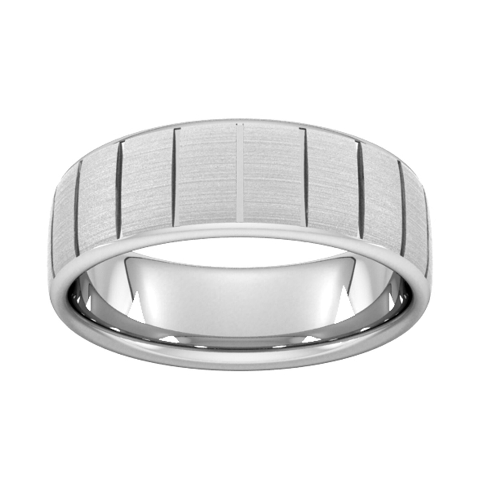 7mm Slight Court Extra Heavy Vertical Lines Wedding Ring In 18 Carat White Gold - Ring Size W